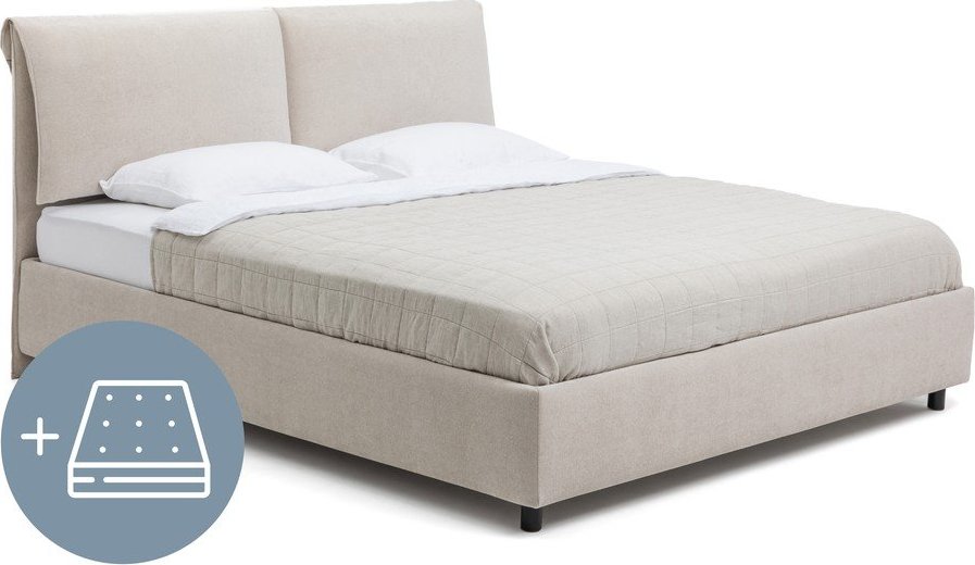 Béžová čalouněná dvoulůžková postel s úložným prostorem s matrací/s roštem 180x200 cm Myra Pillow – Bonami Selection Bonami Selection