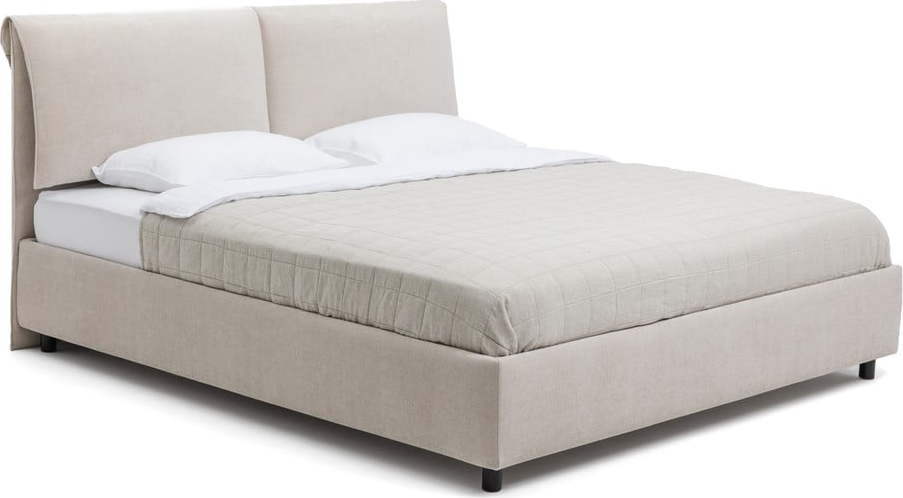 Béžová čalouněná dvoulůžková postel s úložným prostorem s roštem 160x200 cm Myra Pillow – Bonami Selection Bonami Selection