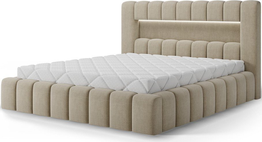 Béžová čalouněná dvoulůžková postel s úložným prostorem s roštem 180x200 cm Lamica – ELTAP ELTAP