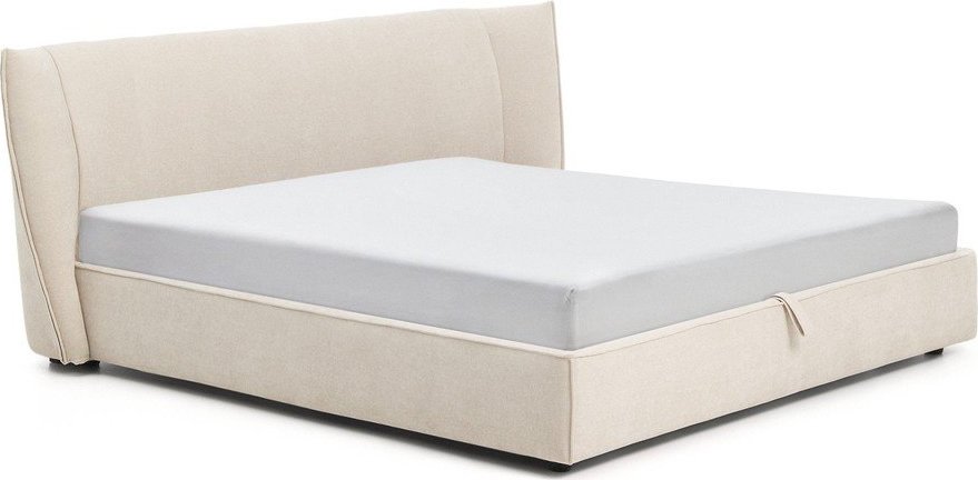 Béžová čalouněná dvoulůžková postel z žinylky s úložným prostorem s roštem 180x200 cm Arvian – Kave Home Kave Home