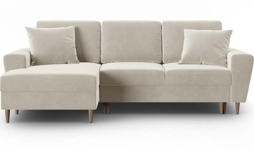 Béžová sametová rozkládací/s úložným prostorem rohová pohovka (levý roh/s lenoškou) Kyoto – Cosmopolitan Design Cosmopolitan design