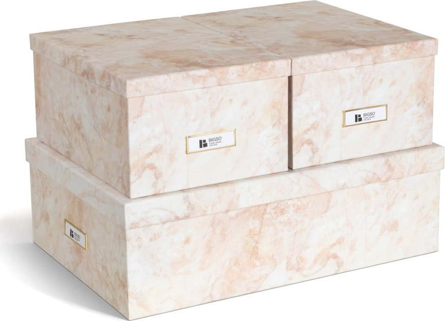 Béžové kartonové úložné boxy v sadě 3 ks s víkem 31x47x15