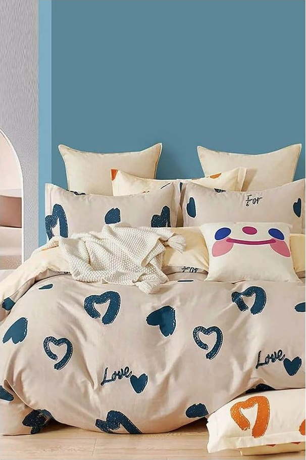 Béžové prodloužené povlečení na jednolůžko z bavlny Renforcé s prostěradlem/3dílné 160x220 cm Amore – Mila Home Mila Home