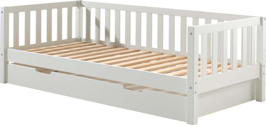 Bílá dětská postel z borovicového dřeva s výsuvným lůžkem s roštem 90x200 cm Fritz – Vipack Vipack