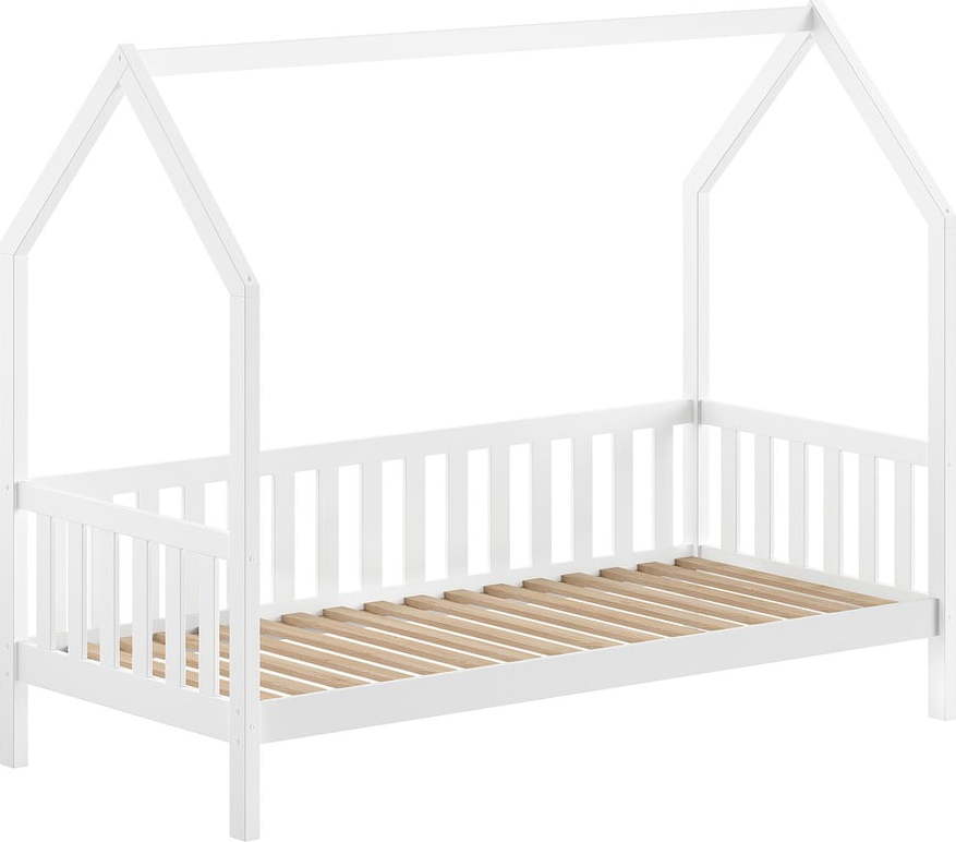 Bílá domečková dětská postel z borovicového dřeva s roštem 90x200 cm Cabane – Vipack Vipack