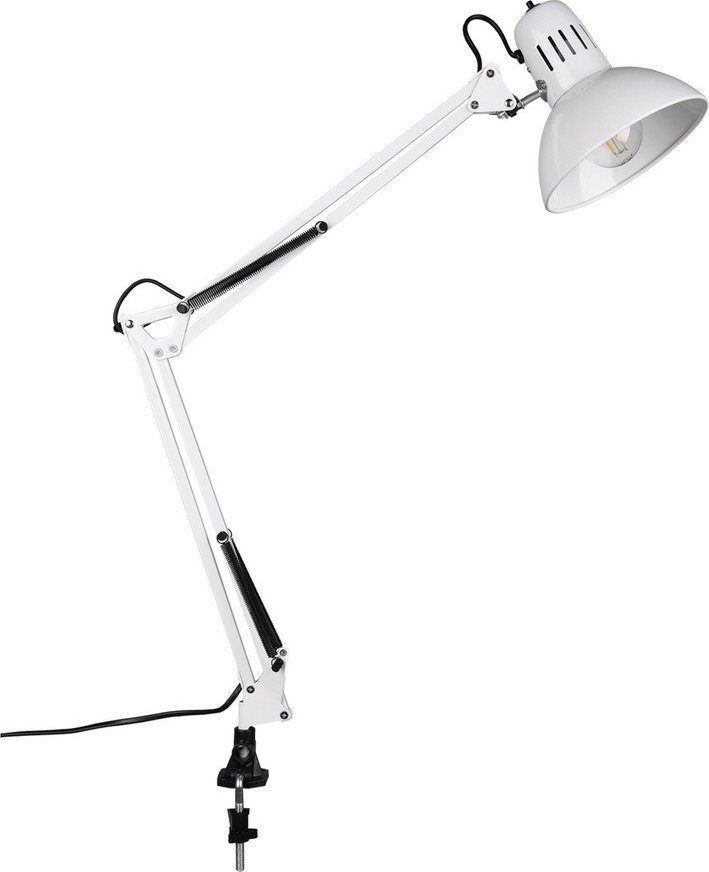 Bílá stolní lampa s ohybatelnou konstrukcí/s klipem (výška 73