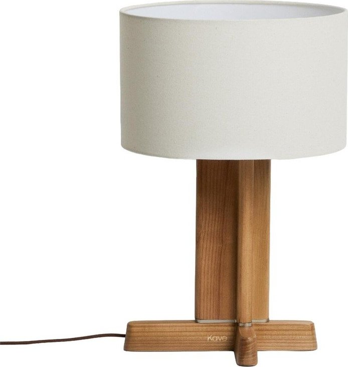 Bílá/hnědá stolní lampa z kaučukového dřeva s textilním stínidlem (výška 48 cm) Niani – Kave Home Kave Home