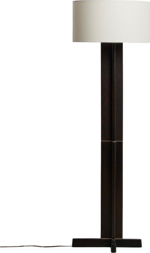 Bílá/tmavě hnědá stojací lampa s textilním stínidlem (výška 150