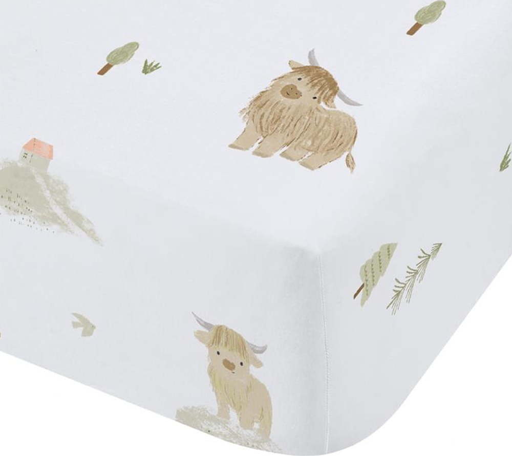 Bílé napínací bavlněné dětské prostěradlo do postýlky 70x140 cm Mini Moo Cow – Bianca Bianca