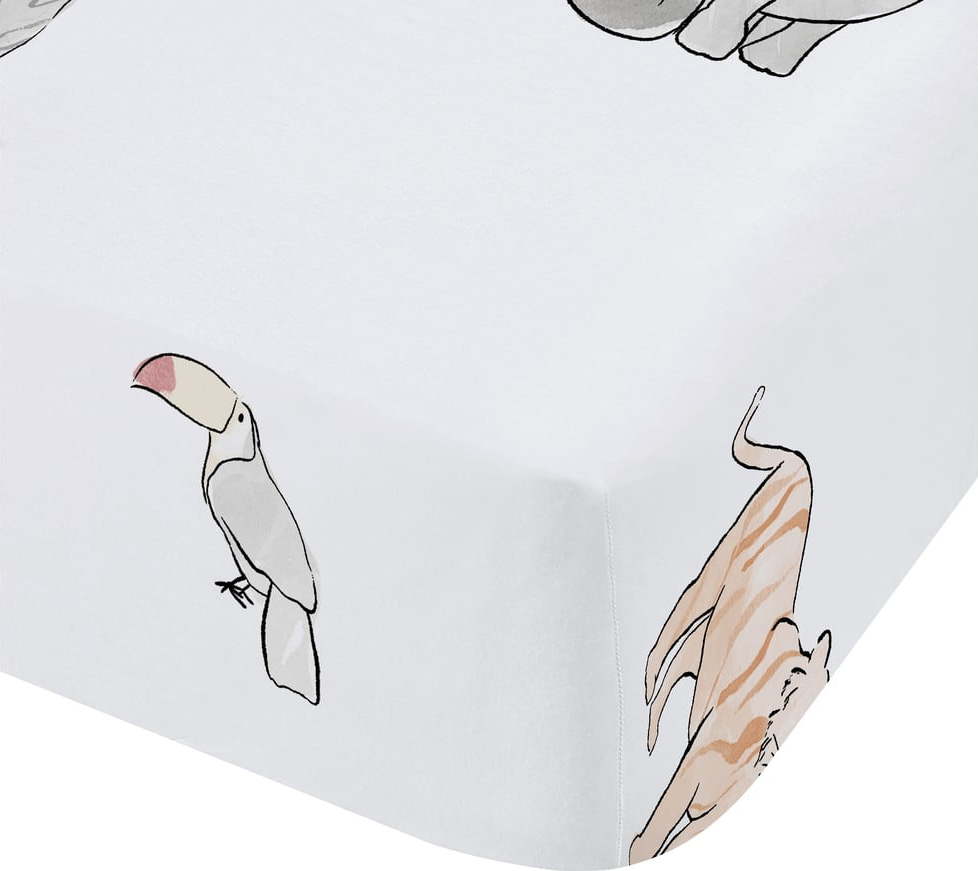 Bílé napínací bavlněné dětské prostěradlo do postýlky 70x140 cm Zoo Animals – Bianca Bianca