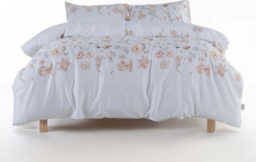Bílé povlečení na jednolůžko z bavlněného saténu 140x200 cm Ivory Garden Floral – Mila Home Luxury Mila Home Luxury