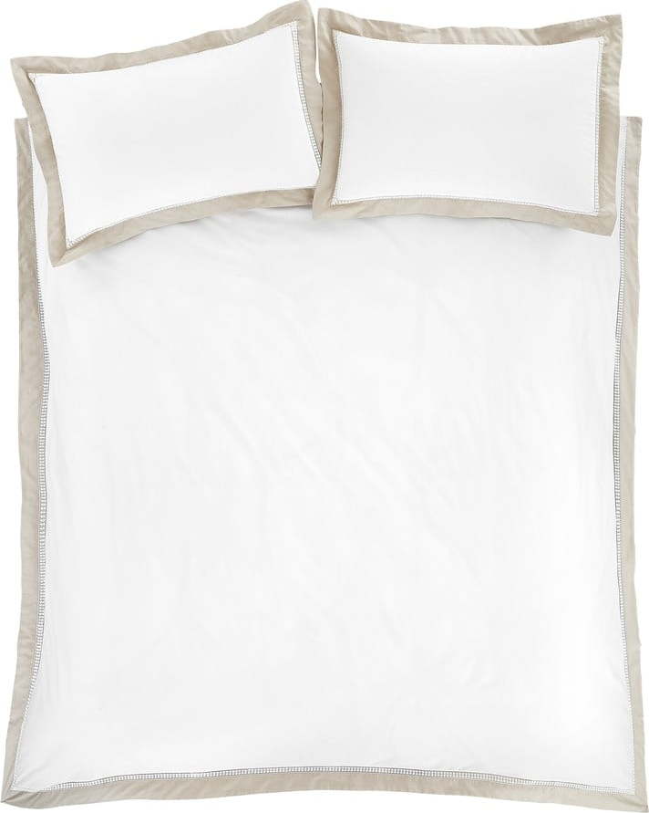 Bílé/béžové bavlněné povlečení na dvoulůžko/prodloužené 230x220 cm Oxford Lace – Bianca Bianca