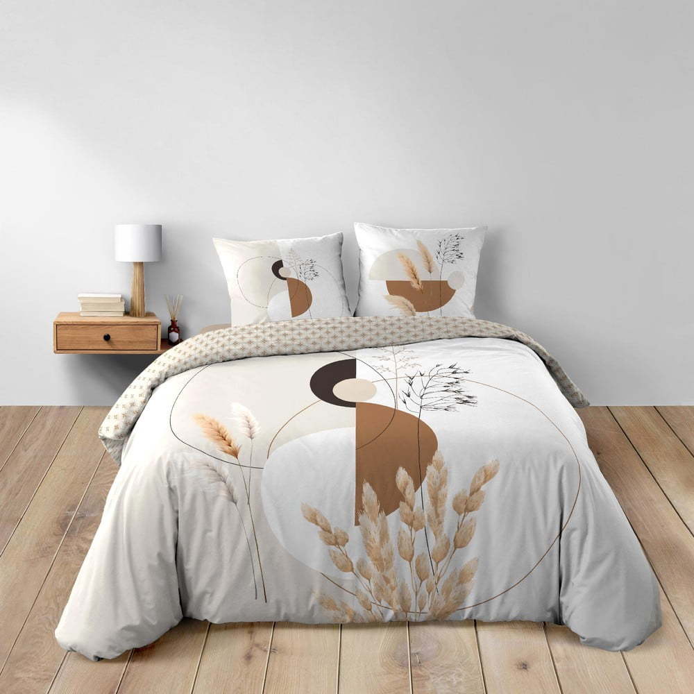 Bílé/béžové bavlněné povlečení na dvoulůžko/prodloužené 240x220 cm Natacha – douceur d'intérieur Douceur d intérieur