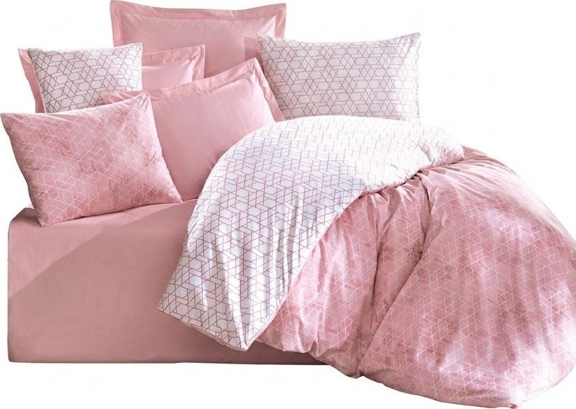 Bílé/růžové povlečení na jednolůžko z bavlny Renforcé 140x200 cm Soft Geometry – Mila Home Luxury Mila Home Luxury