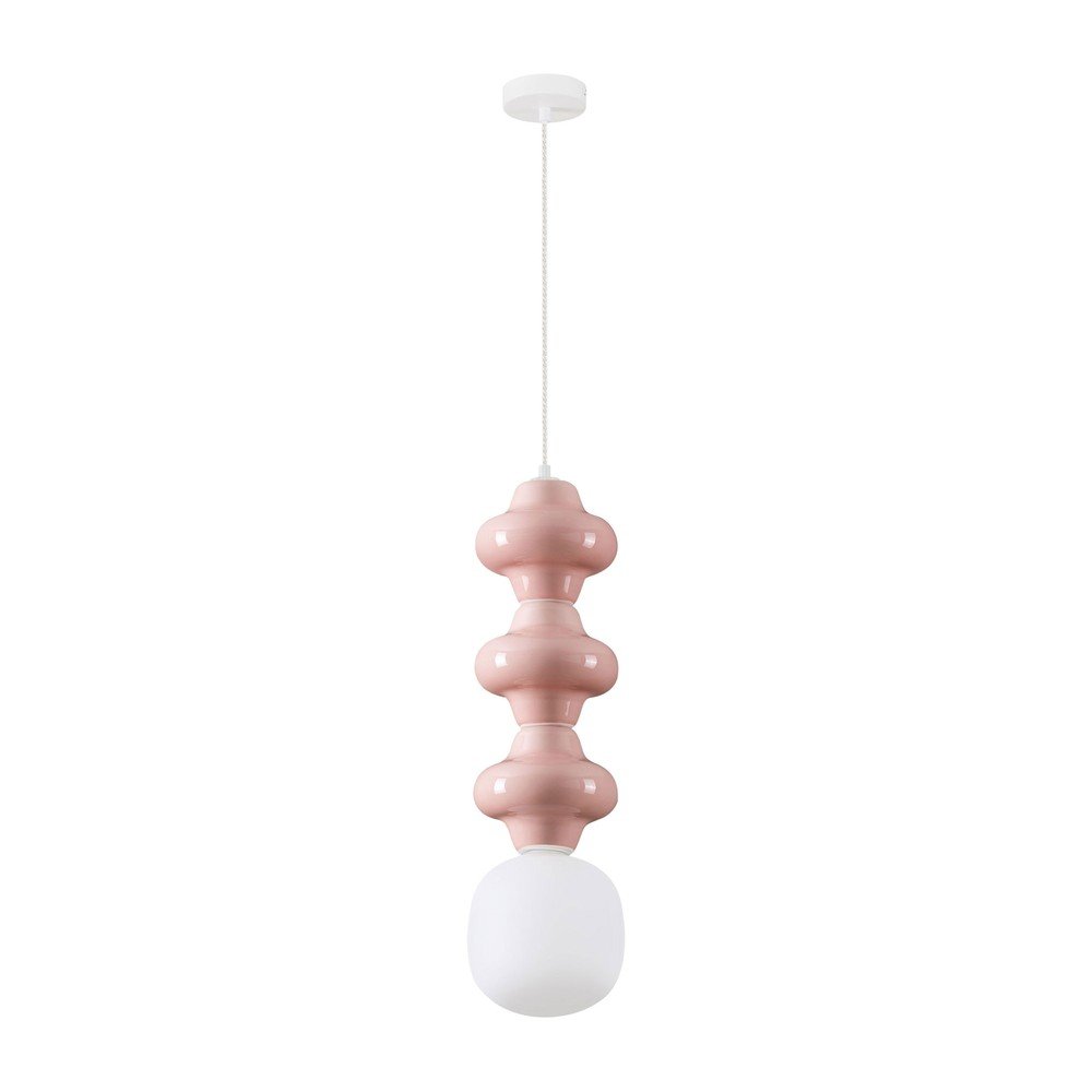 Bílé/světle růžové keramické závěsné svítidlo se skleněným stínidlem ø 18 cm Clio – Nova Luce Nova Luce