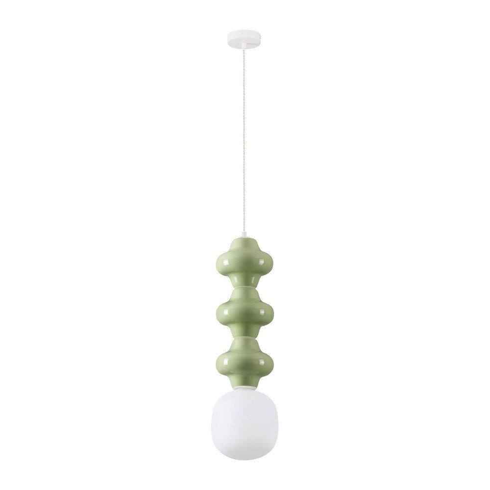 Bílé/světle zelené keramické závěsné svítidlo se skleněným stínidlem ø 18 cm Clio – Nova Luce Nova Luce