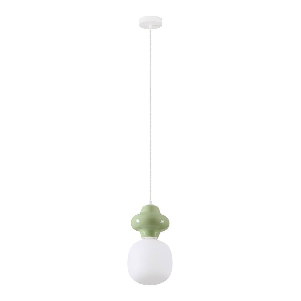 Bílé/světle zelené keramické závěsné svítidlo se skleněným stínidlem ø 18 cm Clio – Nova Luce Nova Luce
