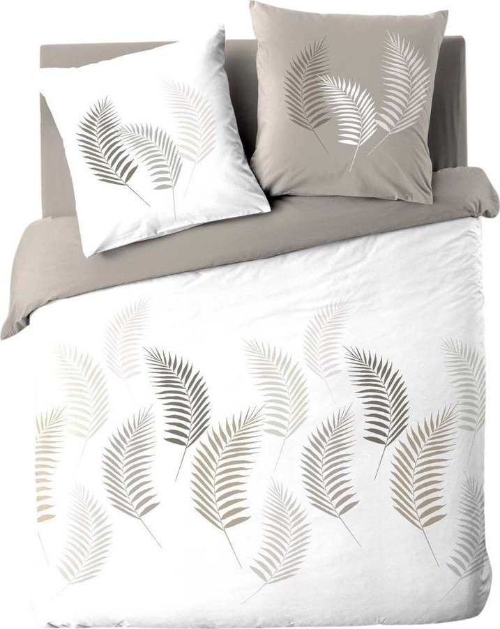 Bílé/taupe bavlněné povlečení na dvoulůžko/prodloužené 240x220 cm Goyave – douceur d'intérieur Douceur d intérieur