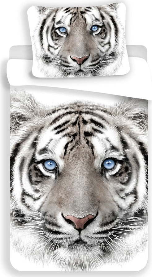 Bílo-šedé bavlněné dětské povlečení na jednolůžko 140x200 cm White Tiger – Jerry Fabrics Jerry Fabrics