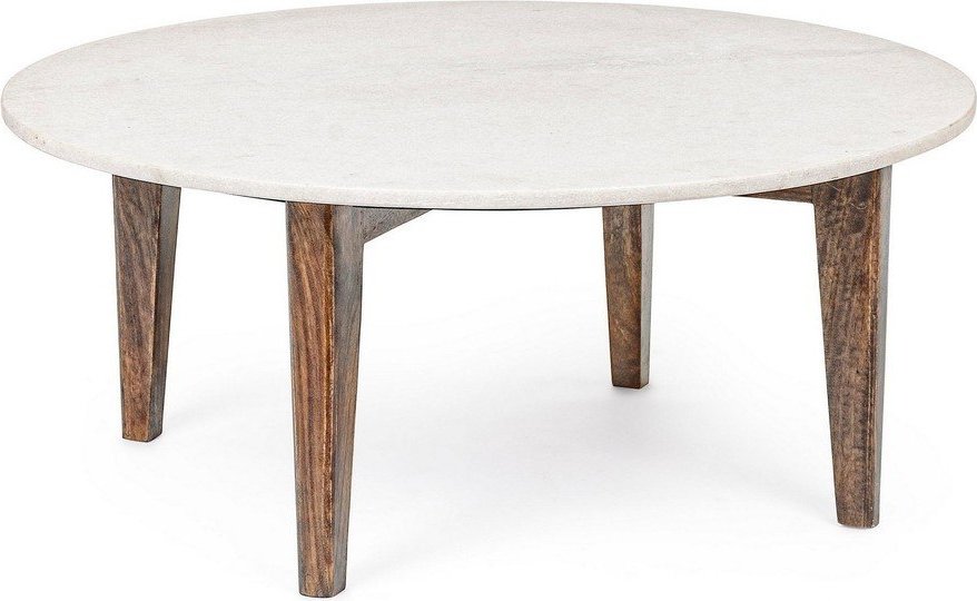 Bílý/v přírodní barvě kulatý konferenční stolek s mramorovou deskou ø 75 cm Sylvester – Bizzotto Bizzotto