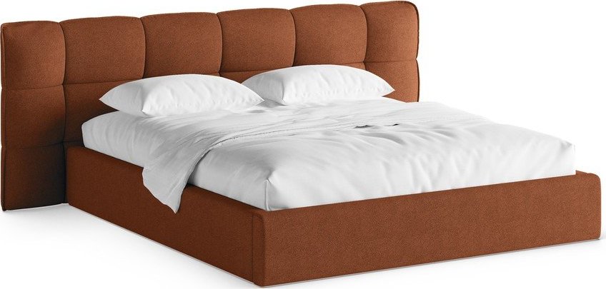 Čalouněná dvoulůžková postel s úložným prostorem s roštem 200x200 cm v cihlové barvě Eric – Micadoni Micadoni