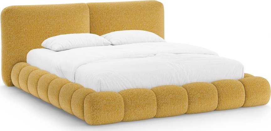 Čalouněná dvoulůžková postel s úložným prostorem s roštem 200x200 cm v hořčicové barvě Solange – Micadoni Micadoni