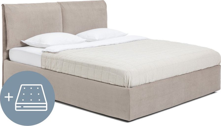 Čalouněná dvoulůžková postel taupe s úložným prostorem s matrací/s roštem 180x200 cm Thessa Pillow – Bonami Selection Bonami Selection