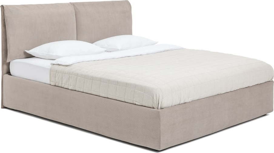 Čalouněná dvoulůžková postel taupe s úložným prostorem s roštem 160x200 cm Thessa Pillow – Bonami Selection Bonami Selection