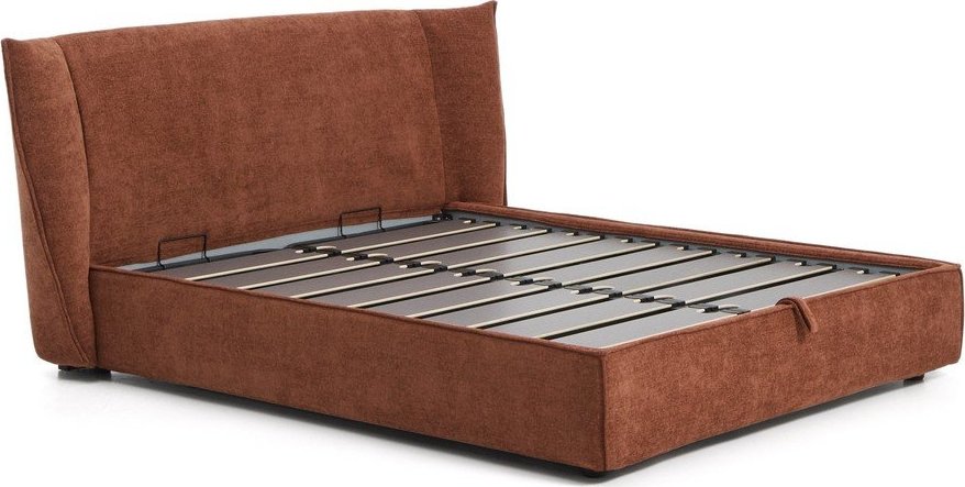 Čalouněná dvoulůžková postel z žinylky s úložným prostorem s roštem 160x200 cm v terakotové barvě Arvian – Kave Home Kave Home