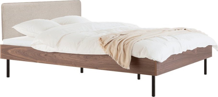 Čalouněná/z dřevotřísky dvoulůžková postel v dekoru ořechu s roštem 200x200 cm v tmavě přírodní barvě Streiko – noo.ma NOO.MA
