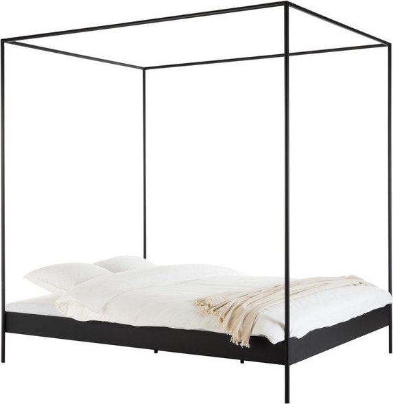Černá ocelová dvoulůžková postel bez čela/s nebesy s roštem 160x200 cm Eton – noo.ma NOO.MA