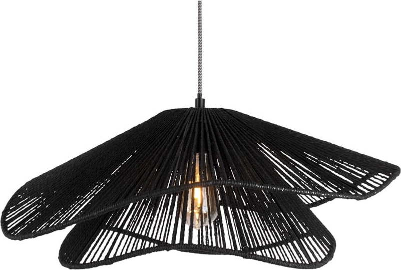 Černé kovové závěsné svítidlo se stínidlem z papírového výpletu ø 60 cm Sombra – Leitmotiv Leitmotiv