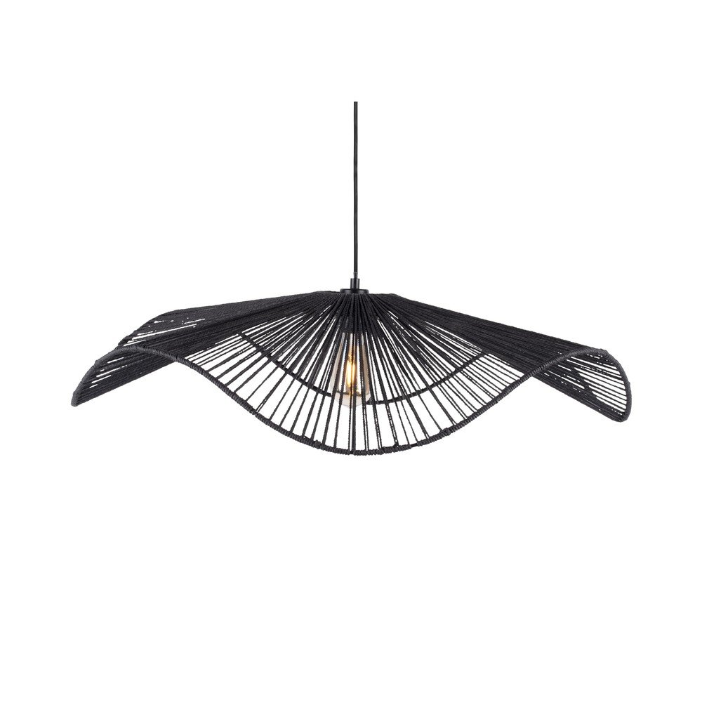 Černé kovové závěsné svítidlo se stínidlem z papírového výpletu ø 80 cm Sombra – Leitmotiv Leitmotiv