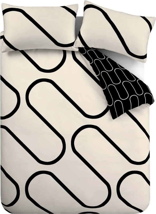Černé/béžové povlečení na dvoulůžko/prodloužené 230x220 cm Linear Curve – Catherine Lansfield Catherine Lansfield