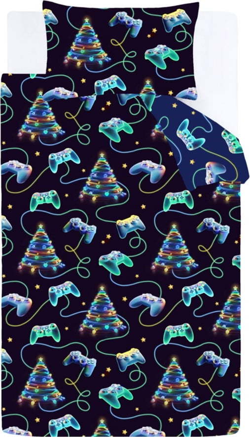 Černé/modré povlečení na jednolůžko 135x200 cm Christmas Gamer – Catherine Lansfield Catherine Lansfield