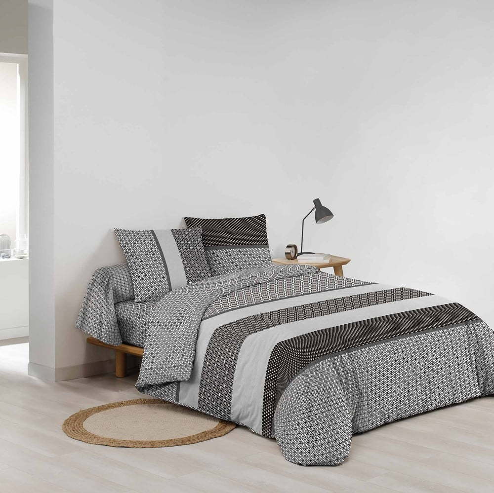 Černobílé bavlněné povlečení na dvoulůžko/prodloužené s prostěradlem/6dílné 240x220 cm Meiko – douceur d'intérieur Douceur d intérieur