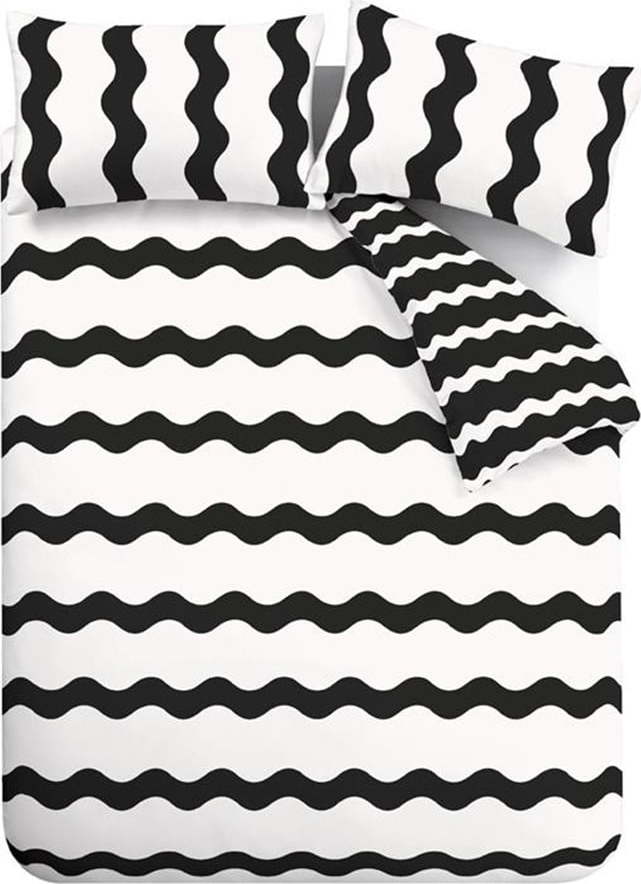 Černobílé povlečení na jednolůžko 135x200 cm Waves – Sassy B Sassy B