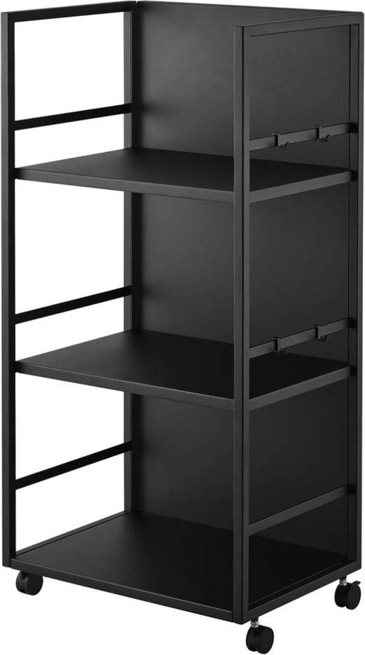 Černý kovový pojízdný regál 42x84