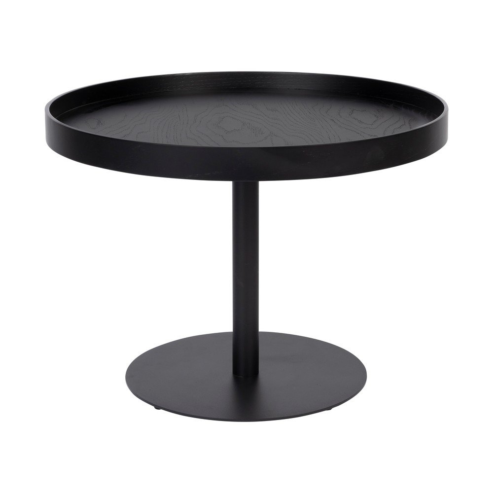 Černý kulatý konferenční stolek s deskou v dubovém dekoru ø 56 cm Yuri M – White Label White Label