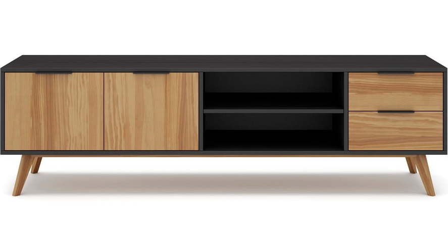 Černý/přírodní TV stolek z borovicového dřeva 180x53 cm Lavis – Marckeric Marckeric