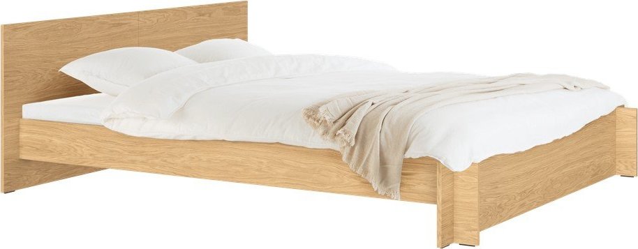 Dvoulůžková postel z dřevotřísky/z překližky v dekoru dubu s roštem 180x200 cm v přírodní barvě Valt – noo.ma NOO.MA