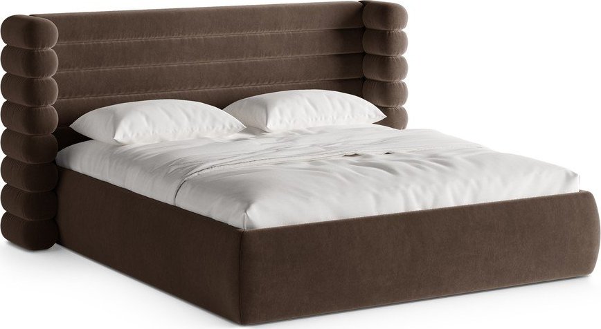 Hnědá čalouněná dvoulůžková postel s úložným prostorem s roštem 160x200 cm Mount – Micadoni Micadoni