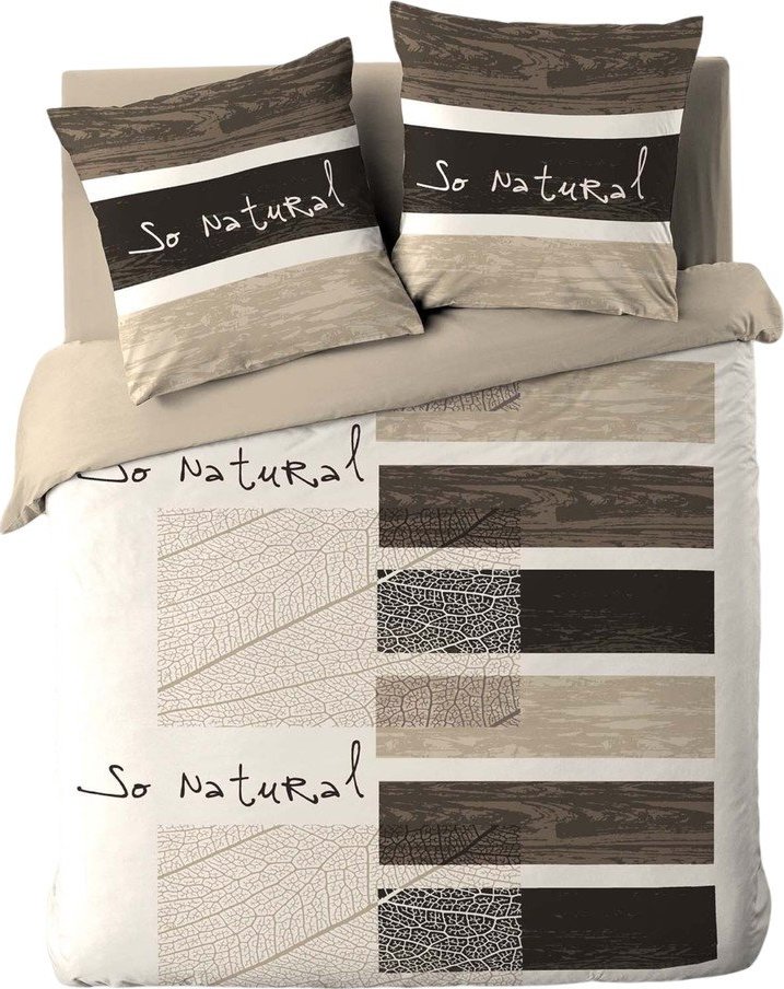 Hnědé 3dílné bavlněné povlečení na dvoulůžko/prodloužené 240x220 cm So Natural – douceur d'intérieur Douceur d intérieur