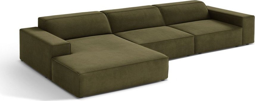 Khaki sametová rohová pohovka (levý roh/s lenoškou) Jodie – Micadoni Micadoni