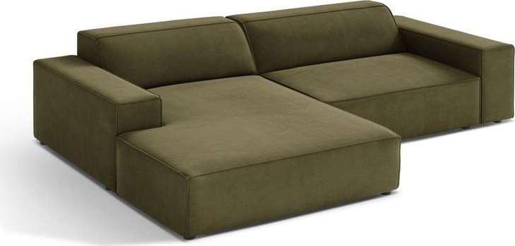 Khaki sametová rohová pohovka (levý roh/s lenoškou) Jodie – Micadoni Micadoni