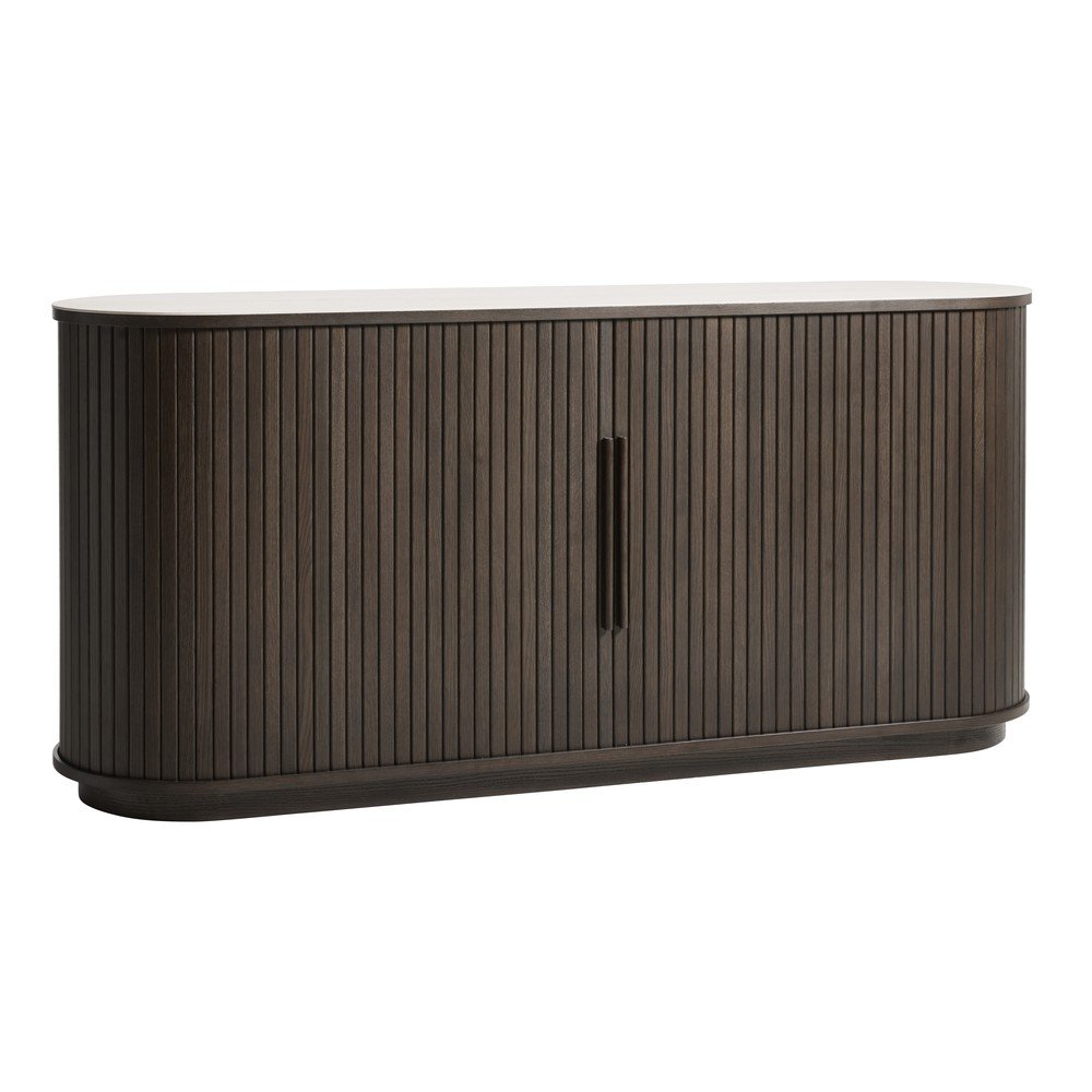Komoda s keramickou deskou s posuvnými dveřmi v tmavě přírodní barvě 165x76x45 cm Enna – Unique Furniture Unique Furniture