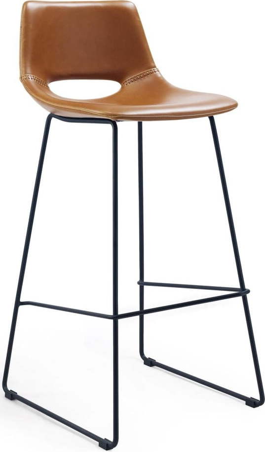 Koňakově hnědá barová židle z imitace kůže (výška sedáku 76 cm) Zahara – Kave Home Kave Home