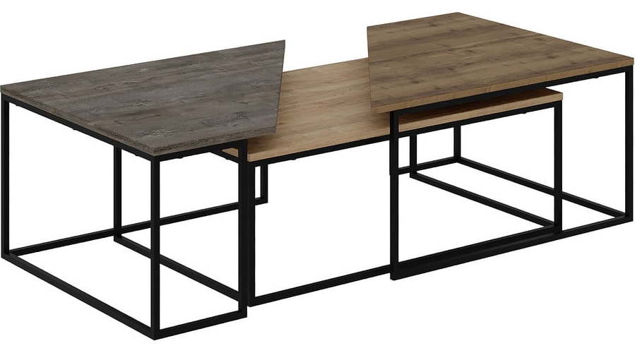 Konferenční stolky v sadě 3 ks s deskou v dekoru ořechového dřeva v přírodní barvě 70x110 cm Titan – Marckeric Marckeric