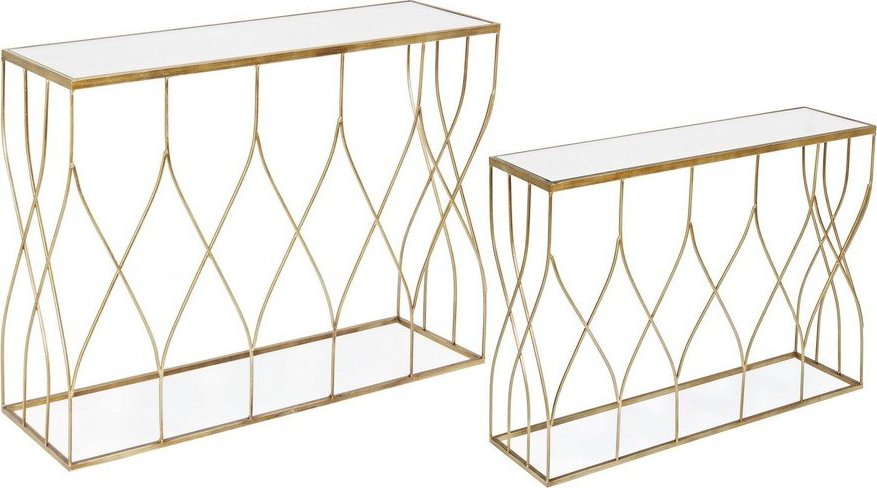 Konzolové stolky v sadě 2 ks se skleněnou deskou ve zlaté barvě 33x104 cm Elenor – Bizzotto Bizzotto