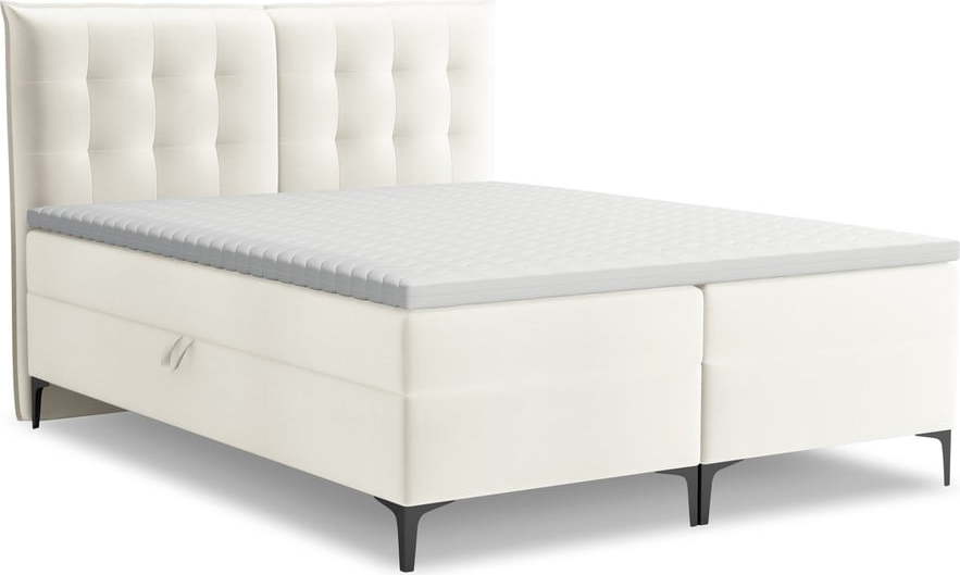Krémová boxspring postel s úložným prostorem 160x200 cm Mikana – Makamii Makamii